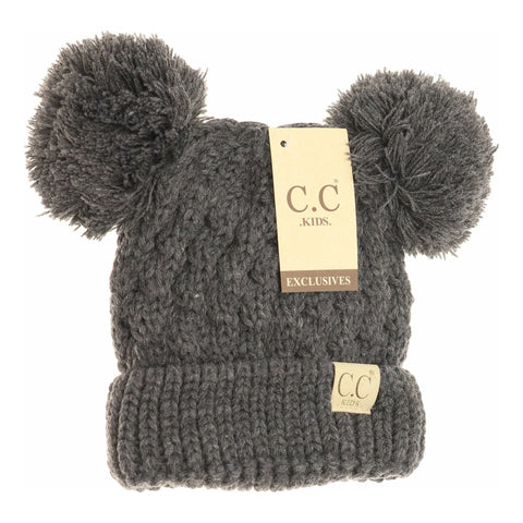 Kids Solid Double Pom CC Beanie