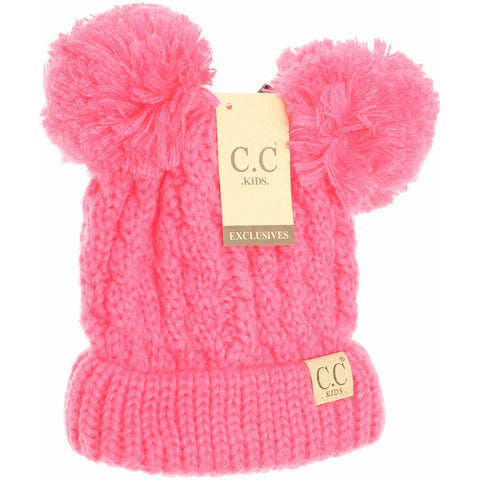 Kids Solid Double Pom CC Beanie