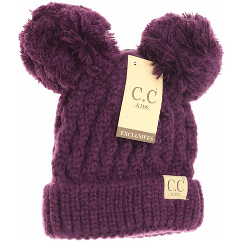 Kids Solid Double Pom CC Beanie