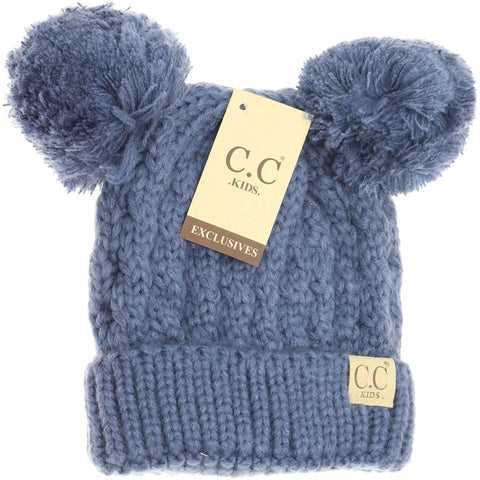 Kids Solid Double Pom CC Beanie