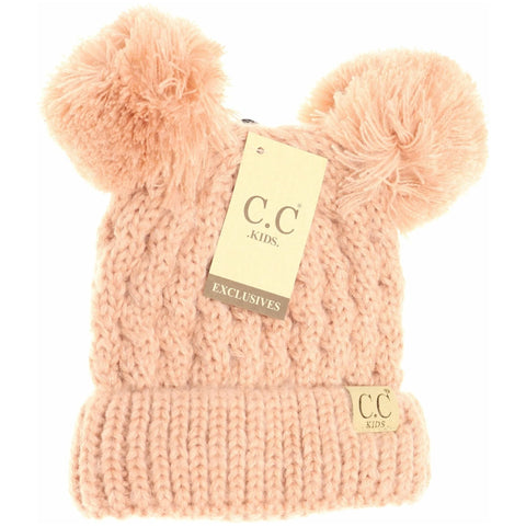 Kids Solid Double Pom CC Beanie