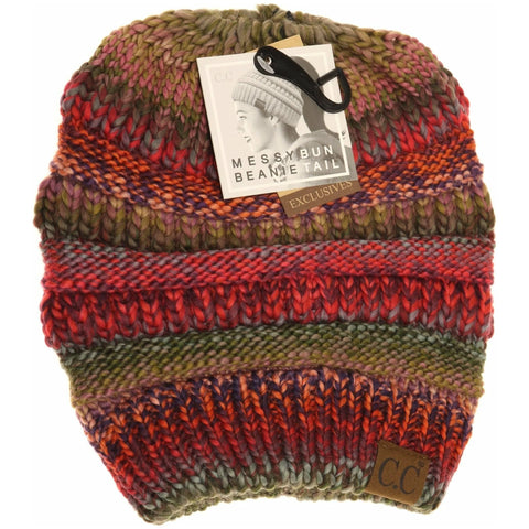 Multi Color Cable Knit C. C Beanie Tail