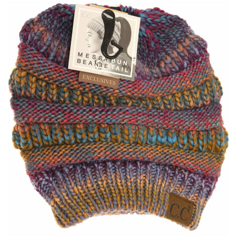 Multi Color Cable Knit C. C Beanie Tail