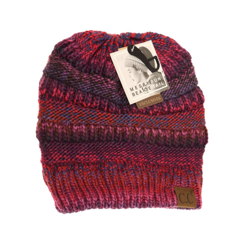 Multi Color Cable Knit C. C Beanie Tail