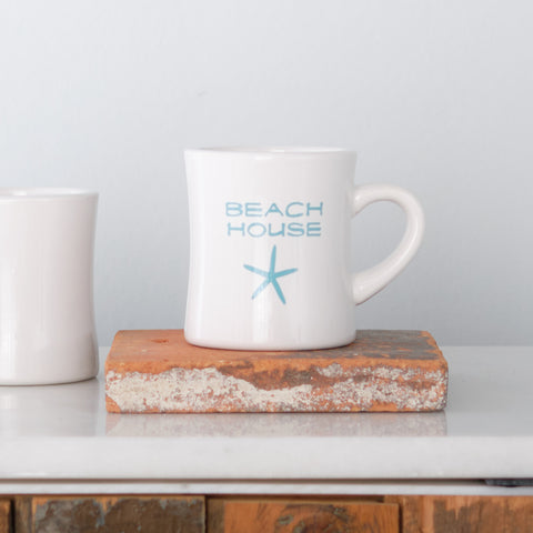 Beach House Diner Mug, printed Starfish, Sand Dollar