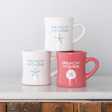Beach House Diner Mug, printed Starfish, Sand Dollar