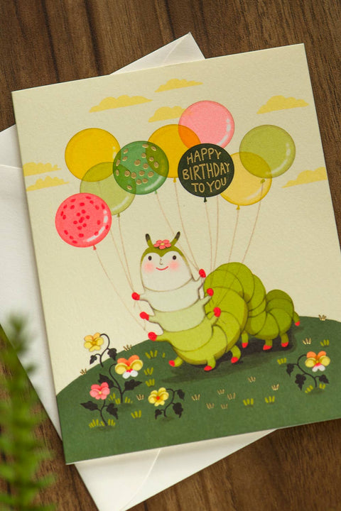 Caterpillar Balloons Birthday Greeting Card