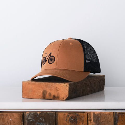 Road Bike Low Profile Trucker Cap, Black Carmel