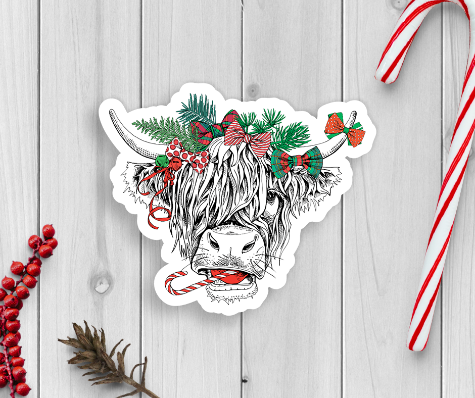 Christmas Cow Vinyl Sticker