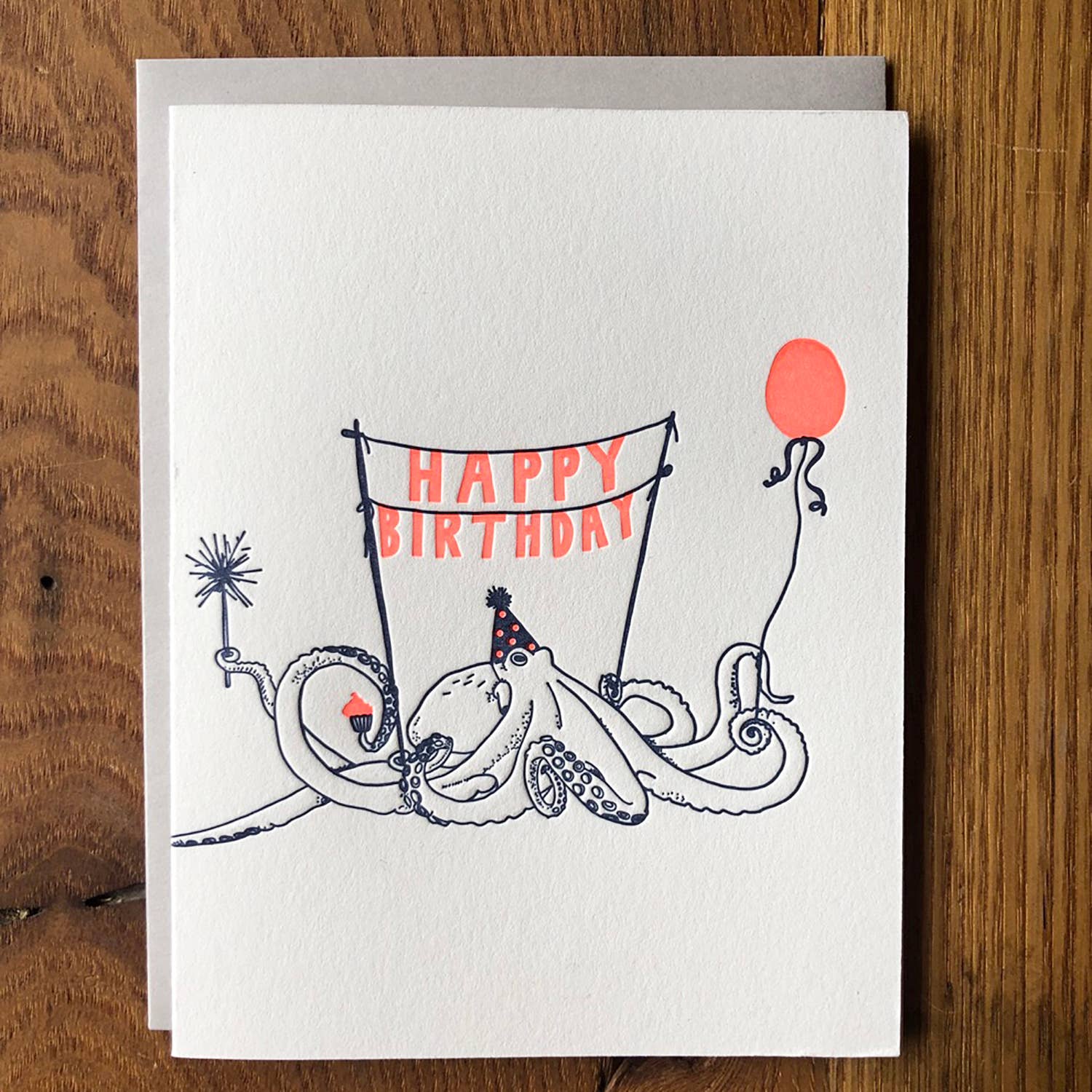 Happy Birthday Octopus Letterpress Card