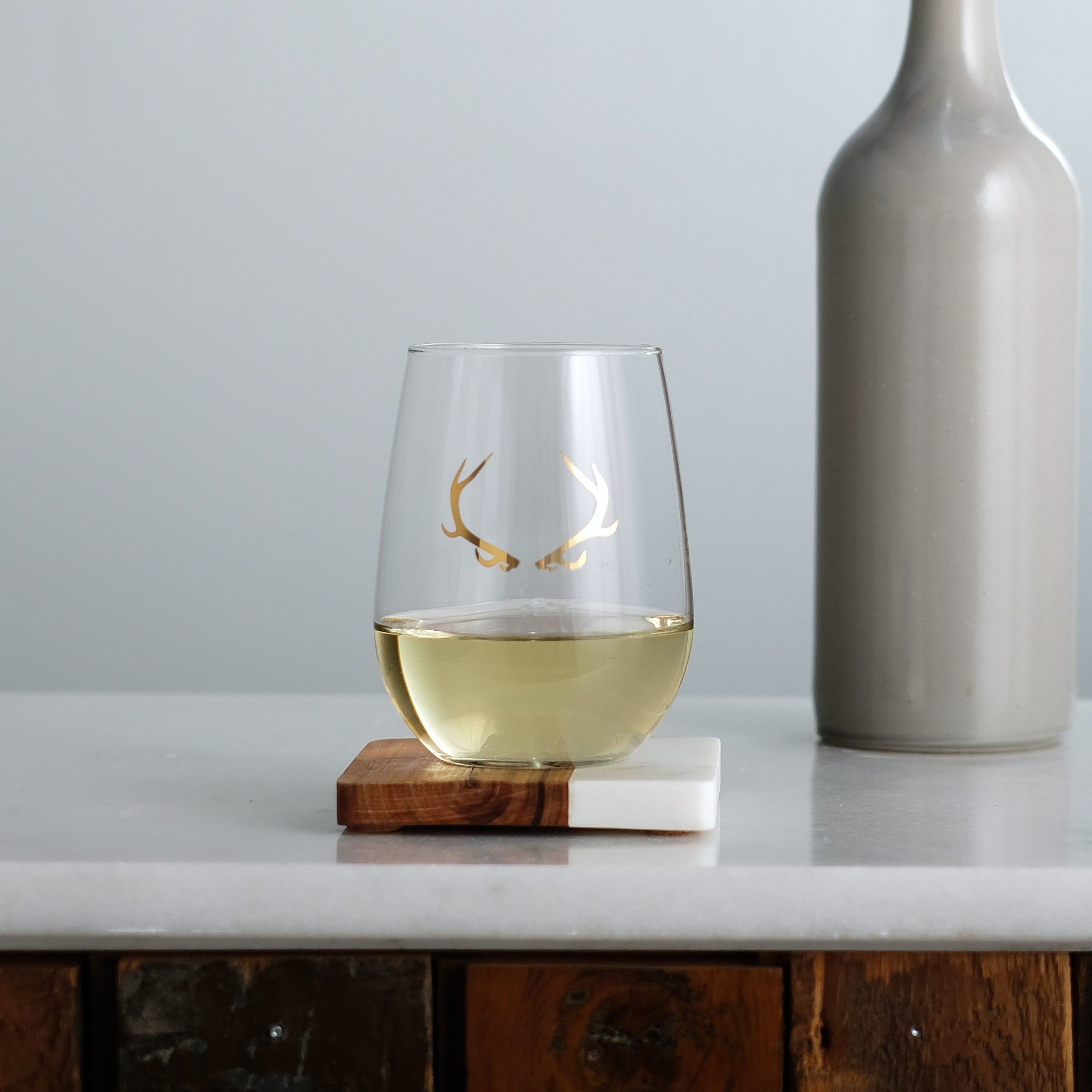 Antler Stemless Wine Glass - 20K Gold