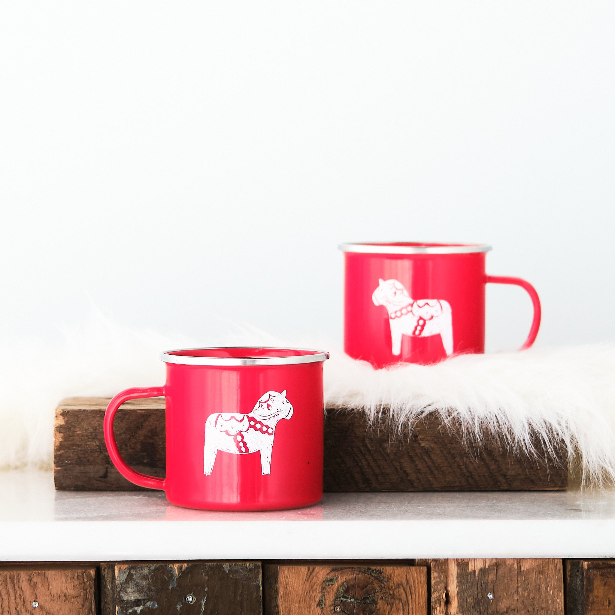 Dala Horse printed enamel mug, Red
