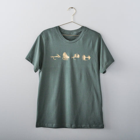 Men's Fly Fishing T-Shirt, Pine and Gold Medium