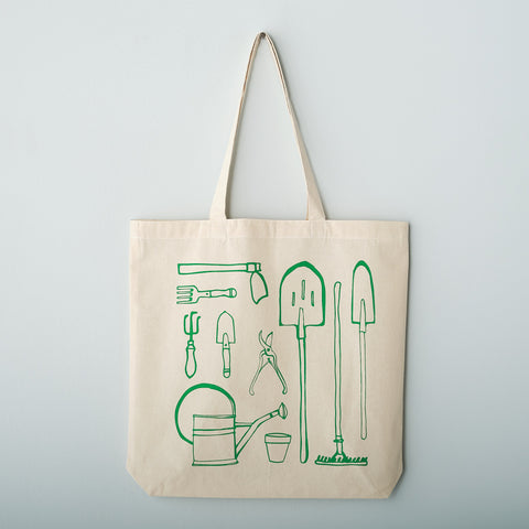 Gardening Tools eco tote -  screen print natural bag
