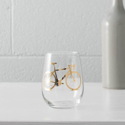 20K Gold Bicycle Stemless Wine Glass