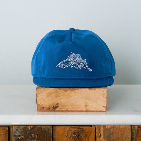 Lake Superior Contour Embroidered Snapback Hat, Blue Satin