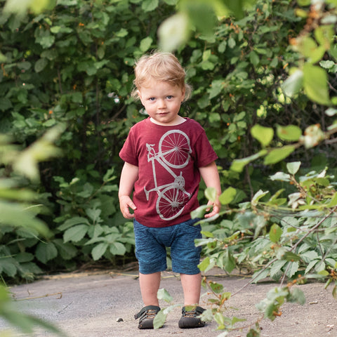 Kids Road Bicycle T-Shirt, Cranberry and Pewter