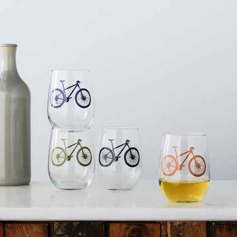Mountain Bike Stemless Wine Glass