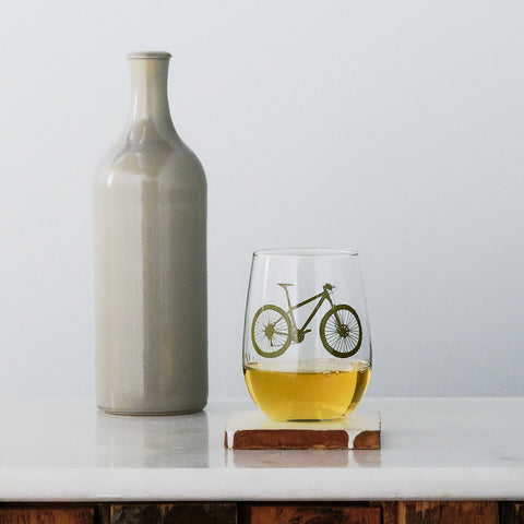 Mountain Bike Stemless Wine Glass