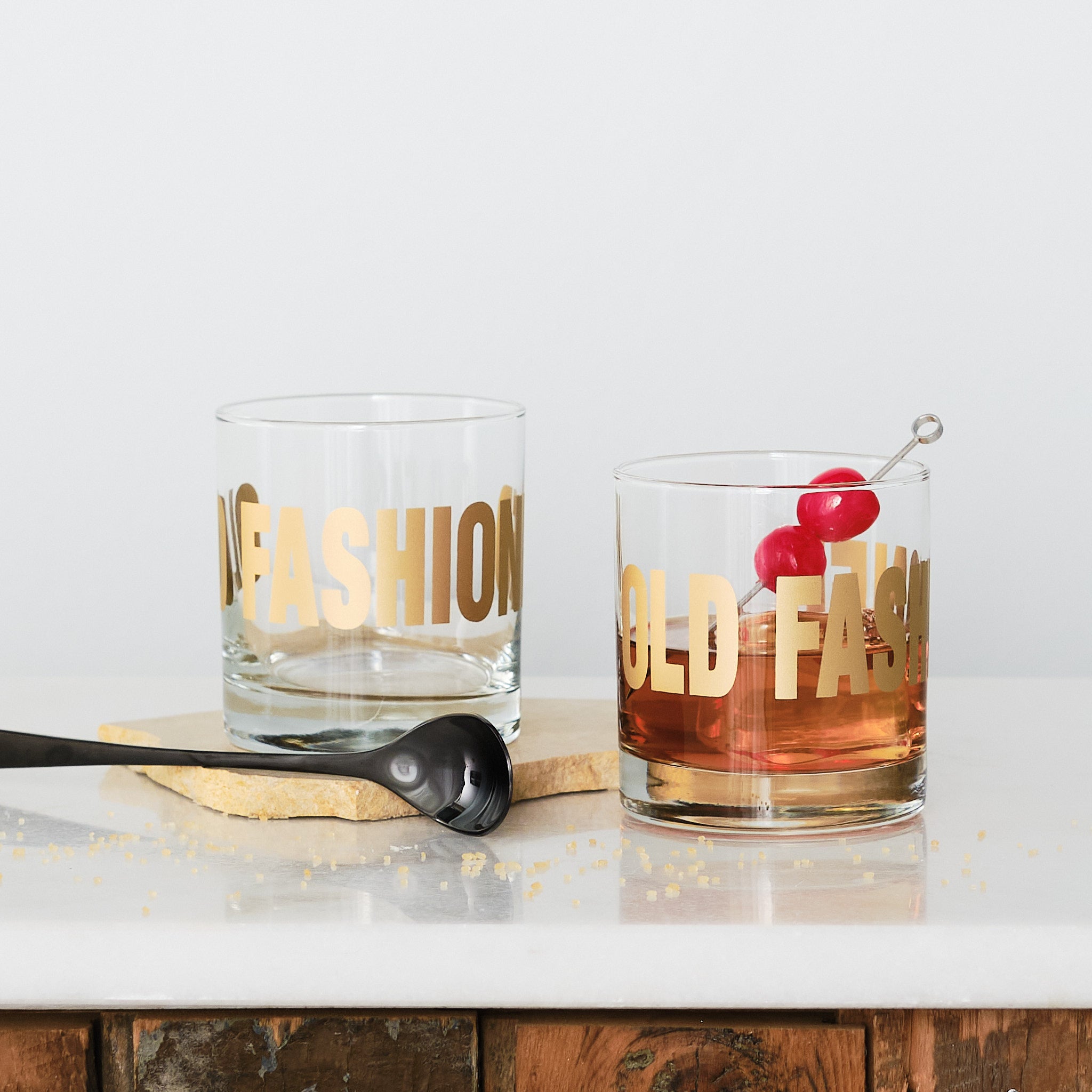 Old Fashioned Typography Rocks Glasses