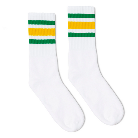 Socco US made socks, Green & Gold Stripe Crew