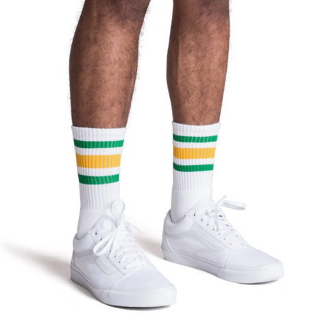Socco US made socks, Green & Gold Stripe Crew