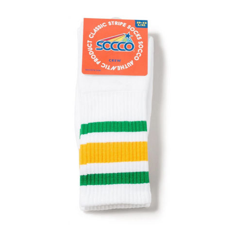 Socco US made socks, Green & Gold Stripe Crew - Final Sale