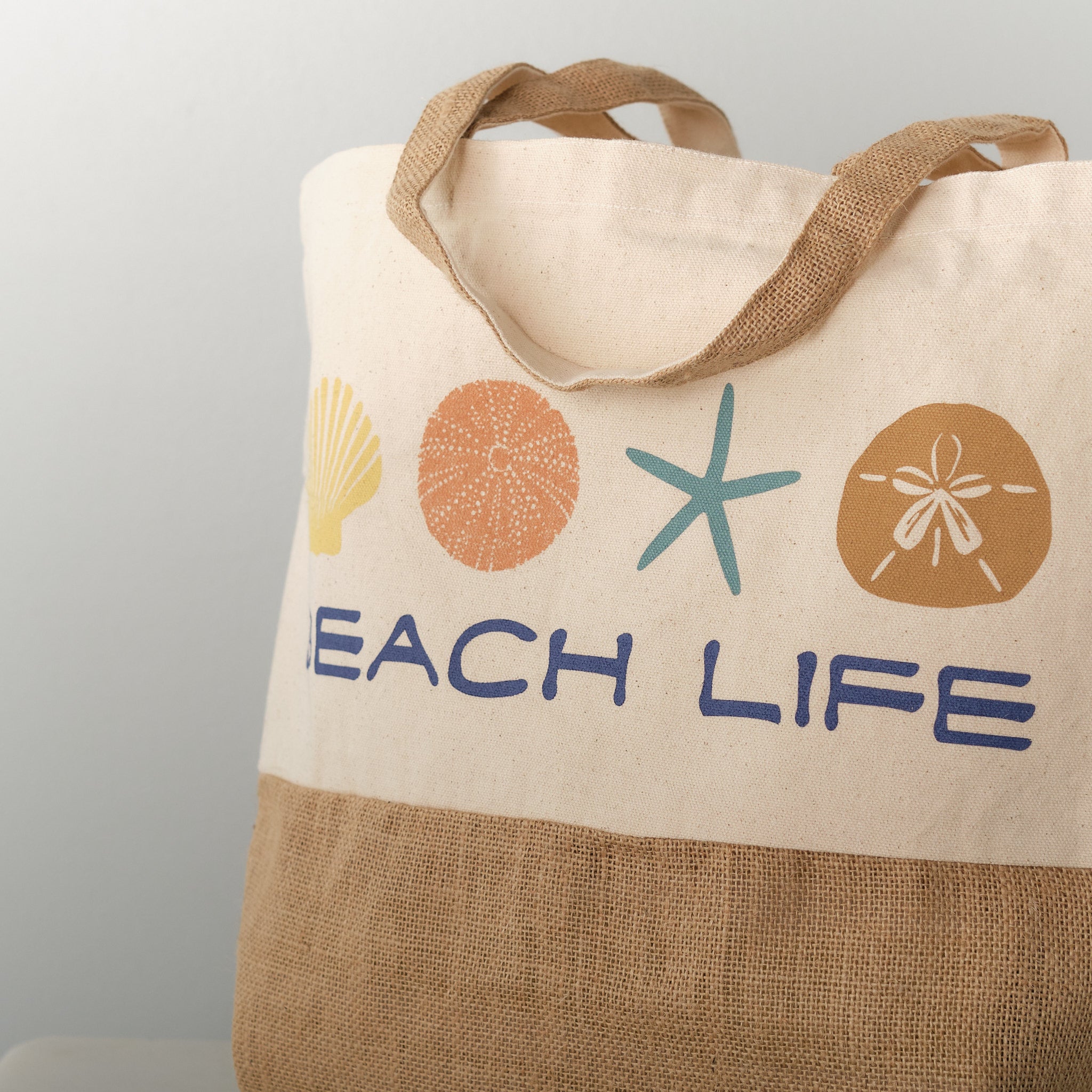 Beach Life, recycled cotton and jute tote bag