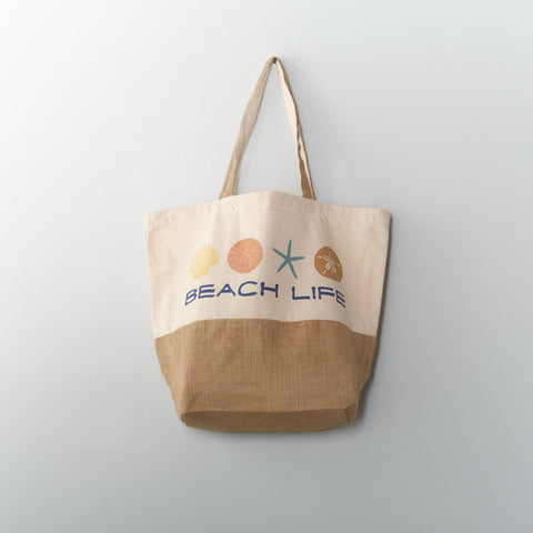 Beach Life, recycled cotton and jute tote bag