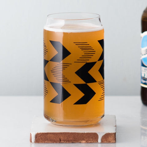Chevron can glass filled with Blue Moon beer