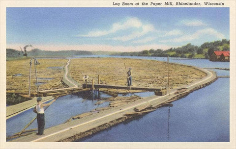 Lake Boom Logjam, Rhinelander - Vintage Image, Postcard