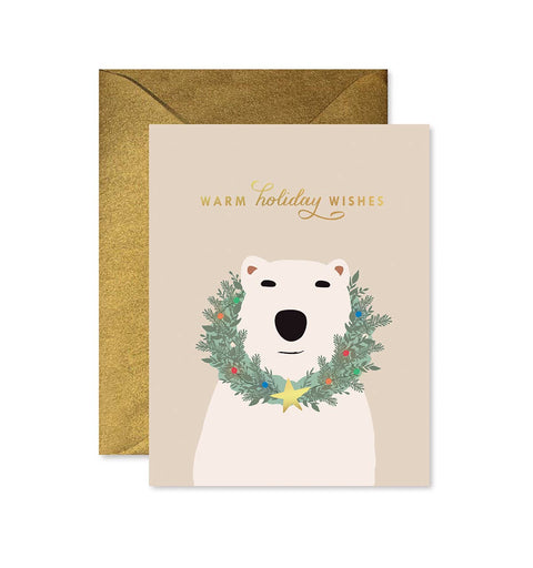 Polar Bear Warmest Wishes Christmas Greeting Card - Final Sale