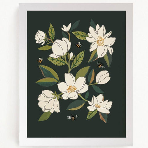 Magnolia and Bumblebees Art Print