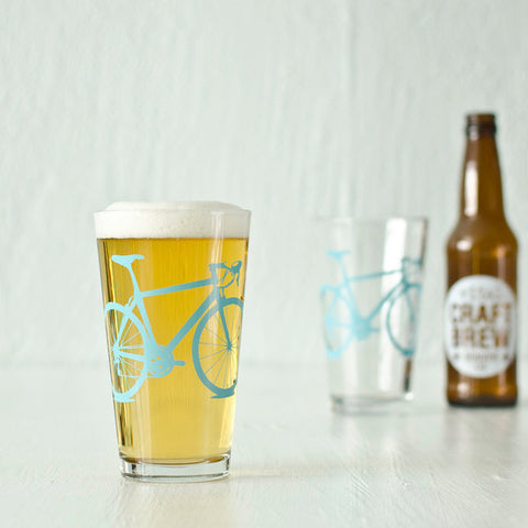 BIKE PARTY GLASSWARE Set of 4 Screen Printed Bicycle Pints 