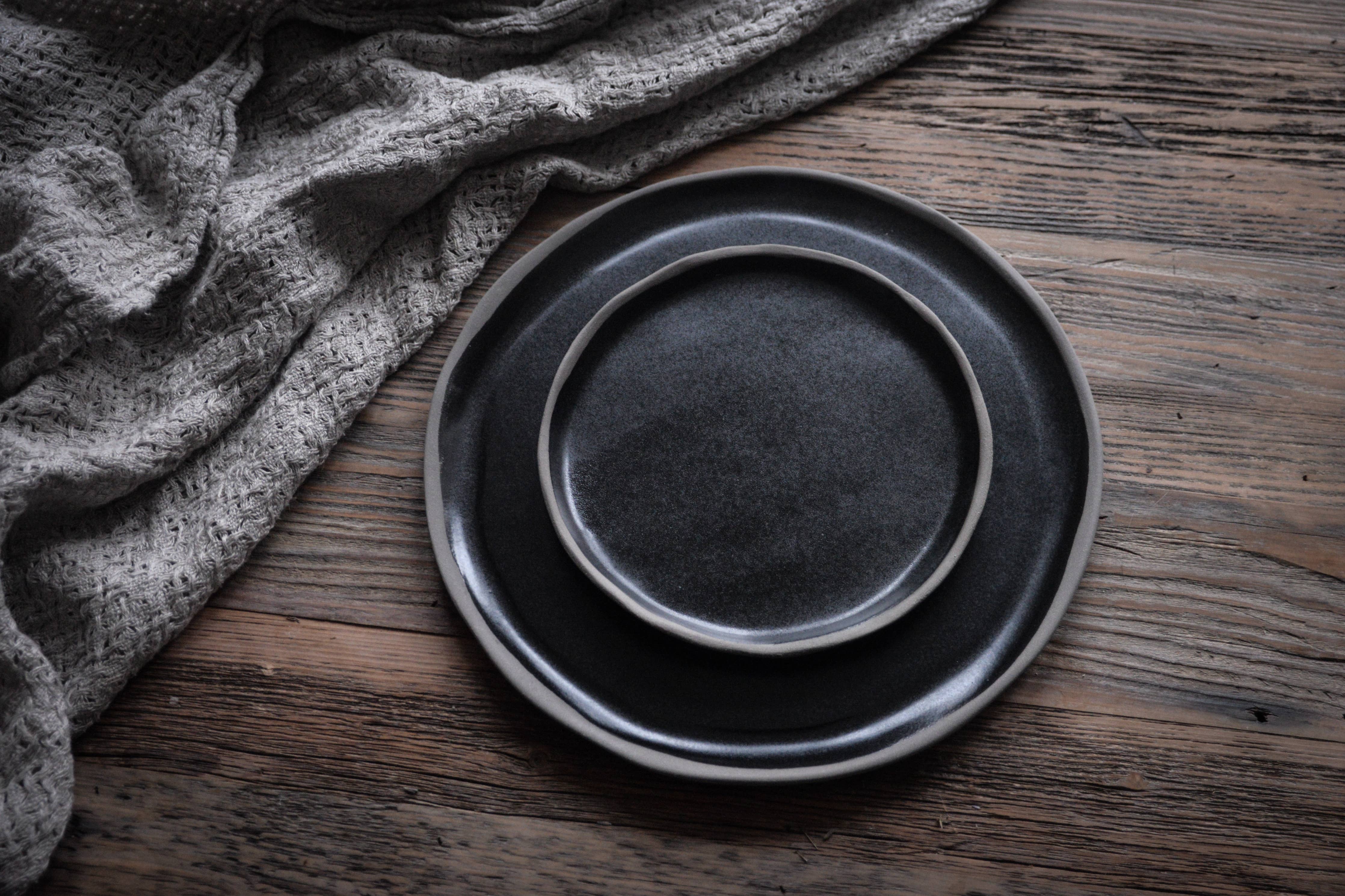 Handmade Black Stoneware Slab-rolled Plate