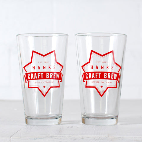 Customized craft brew 16 oz. pint glass set