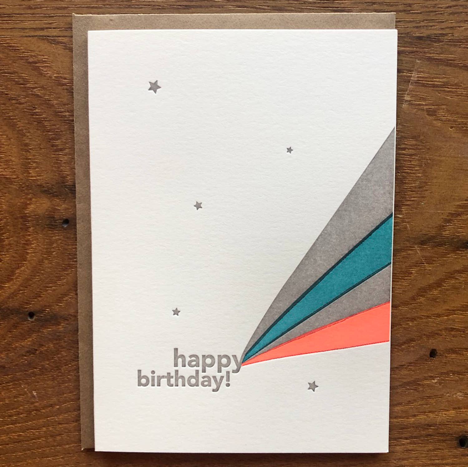 Stars and Rays Happy Birthday Letterpress Card
