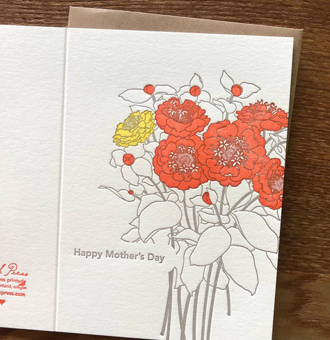 Mother's Day Letterpress Card Zinnia Bouquet