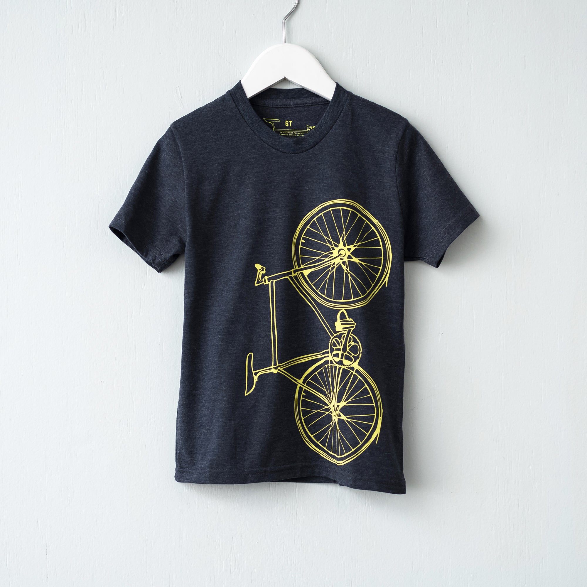 Kids Fixie Bicycle Tri-Blend Tee, Citron and Navy
