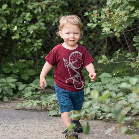 Kids Road Bicycle T-Shirt, Cranberry and Pewter