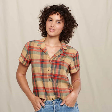 Toad & Co Camp Cove Short Sleeve Shirt, women's button up top light weight printed top. 
