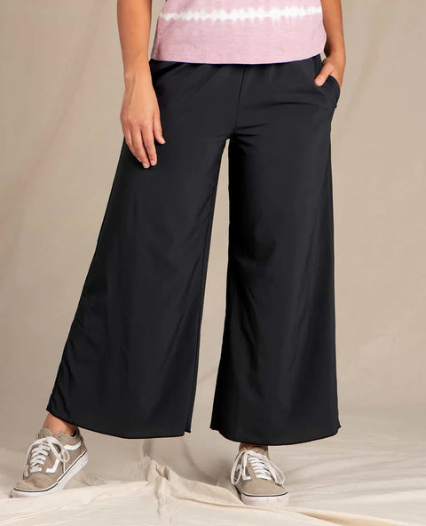 Toad & Co Sunkissed Wide Leg Pant, Women's pants in solid black, recycled fibers, bluesign certified.