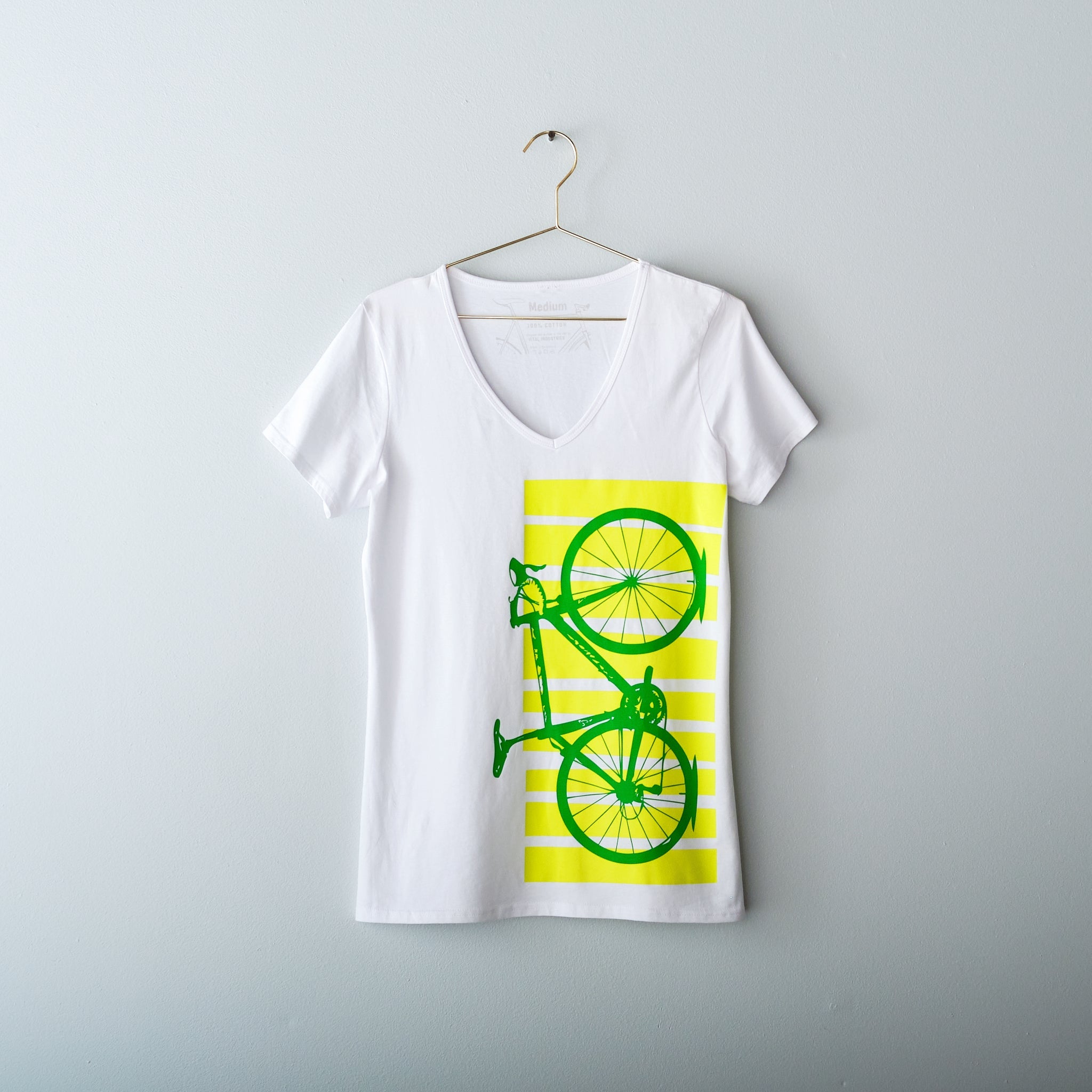 Women’s Road Bike V-neck tee, Green and Citron